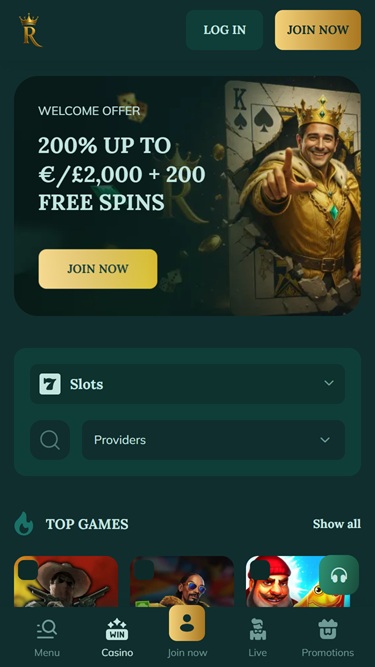 Página inicial da Royalen Casino no telemóvel
