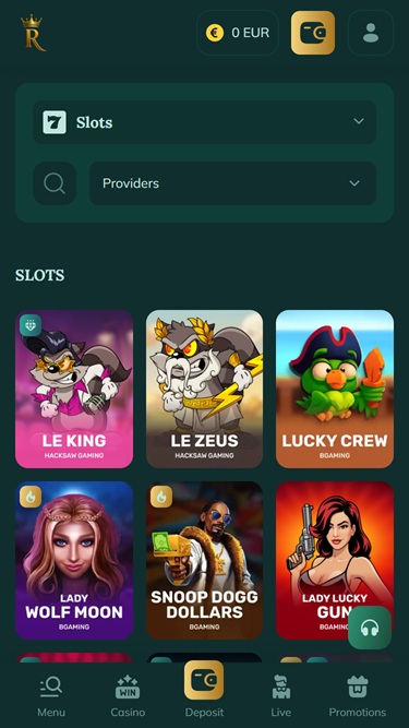 Lobby de jogos da Royalen Casino no telemóvel